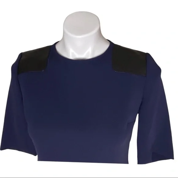Marc By Marc Jacobs Ink Blue Shift Dress Short Sleeve Leather Shoulder Patches 4 - Picture 2 of 6